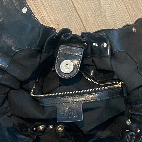 Gucci Monogram Canvas Pelham Bag GG Studded Black Hobo handbag Tote - Picture 5 of 7